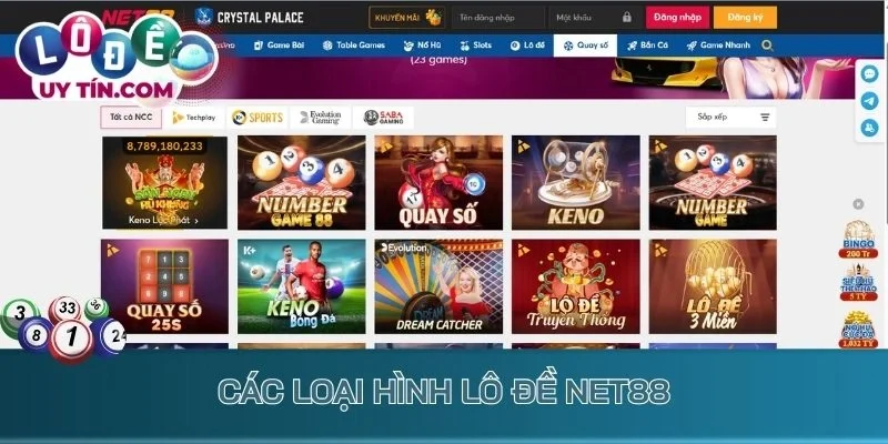 Các loại hình lô đề Net88 phong phú đa dạng