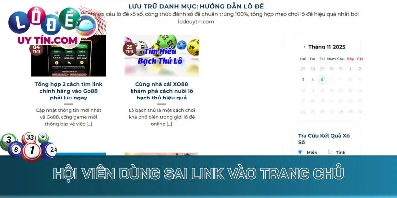 Hội viên dùng sai link vào trang chủ