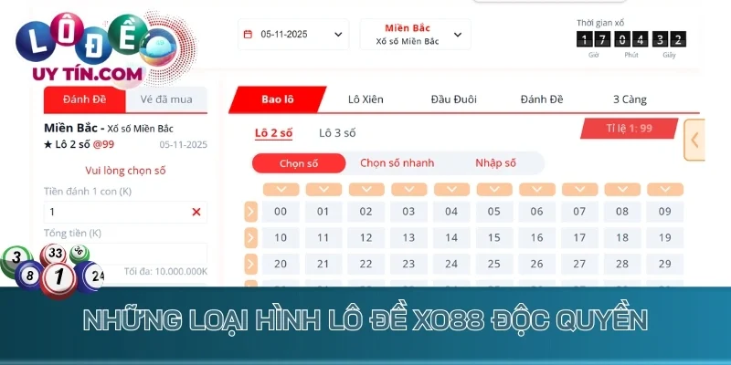 Những loại hình lô đề XO88 độc quyền như keno lộc phát và bingo